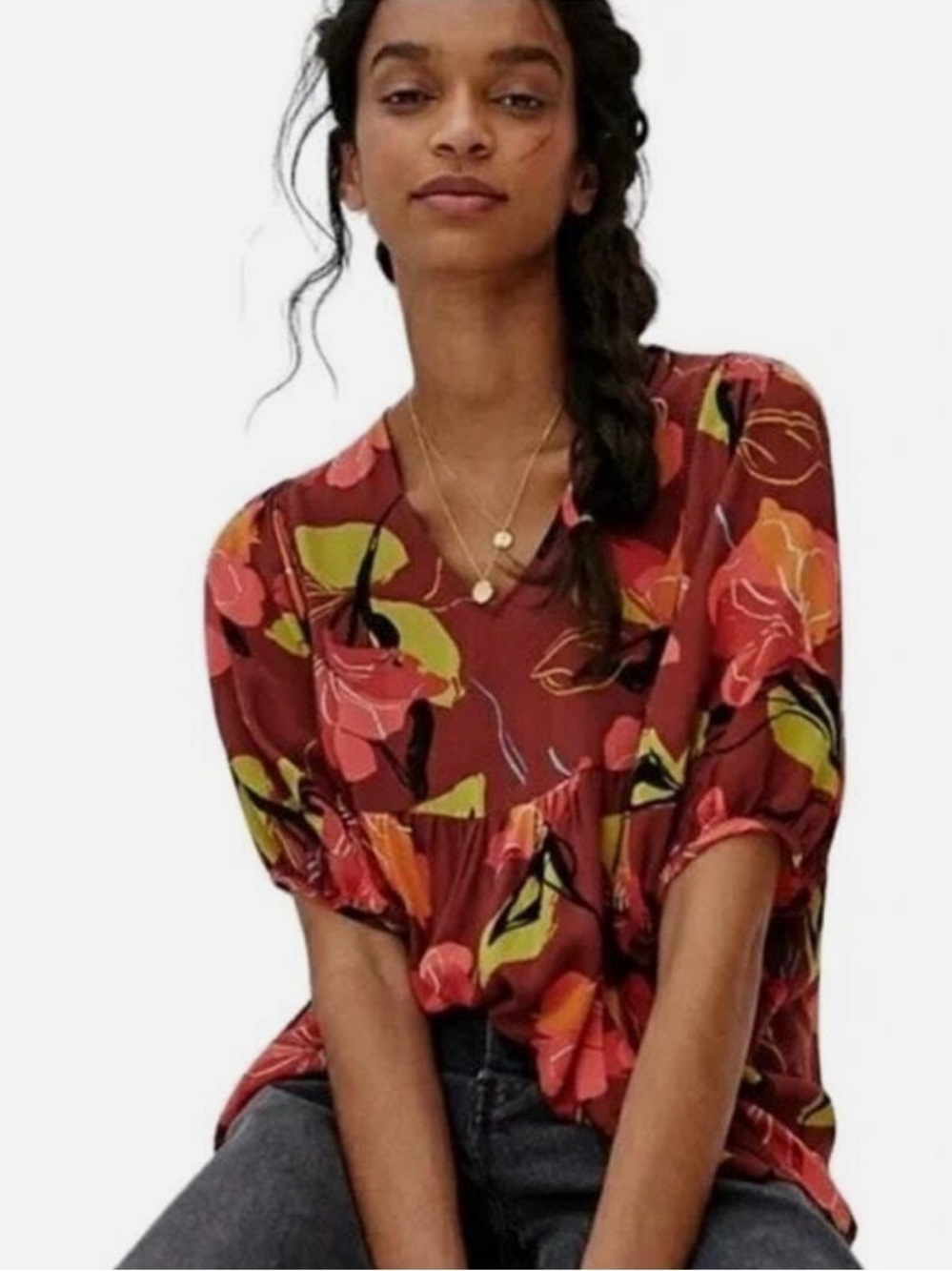 Anthropologie Maeve Beth Dolman Sleeve Tropical Floral Print Top NWT Size Small